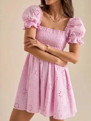 Rosalie Eyelet Puff Sleeve Mini Dress