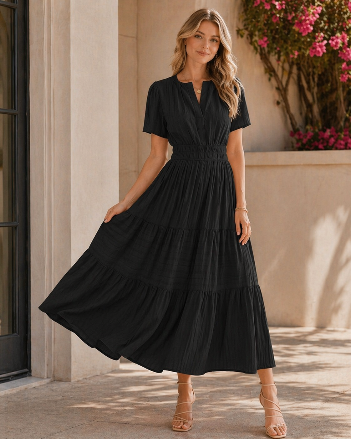 Summer Tiered Maxi Dress with Pockets