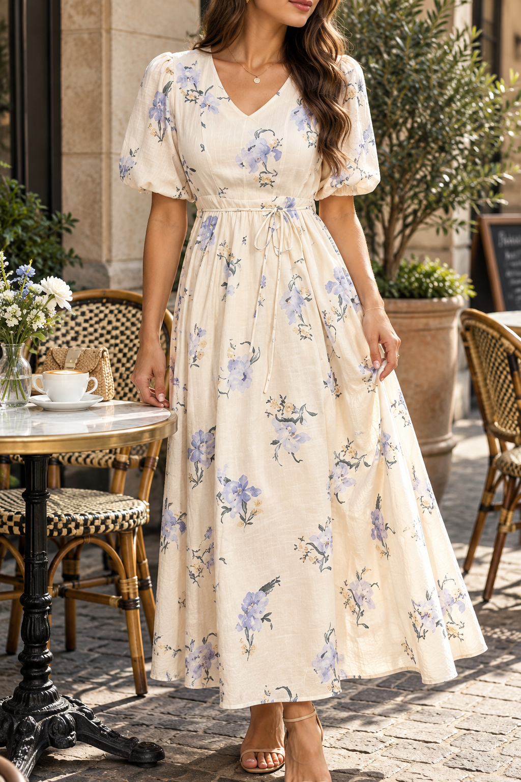 Robe Florale À Manches Bouffantes