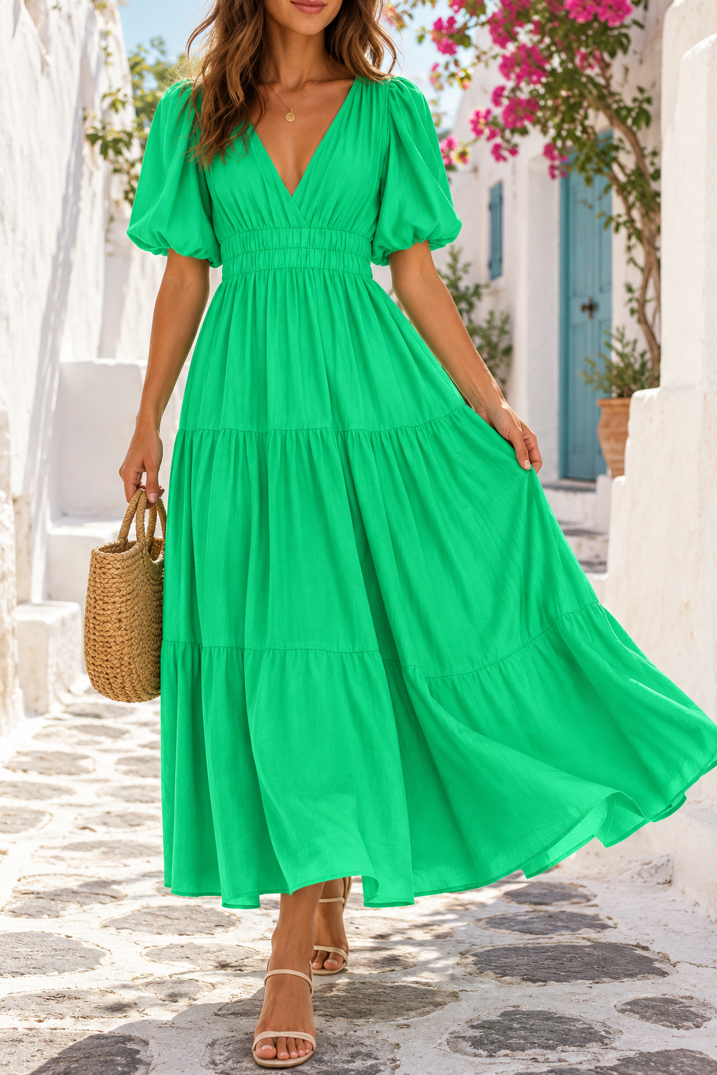Robe Élégante À Manches Bouffantes