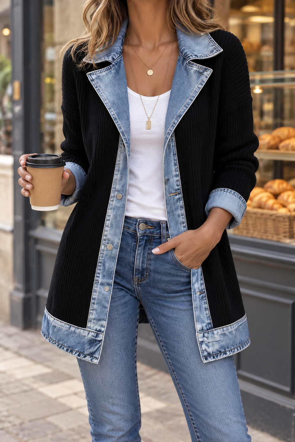 Veste Juliette en maille et denim